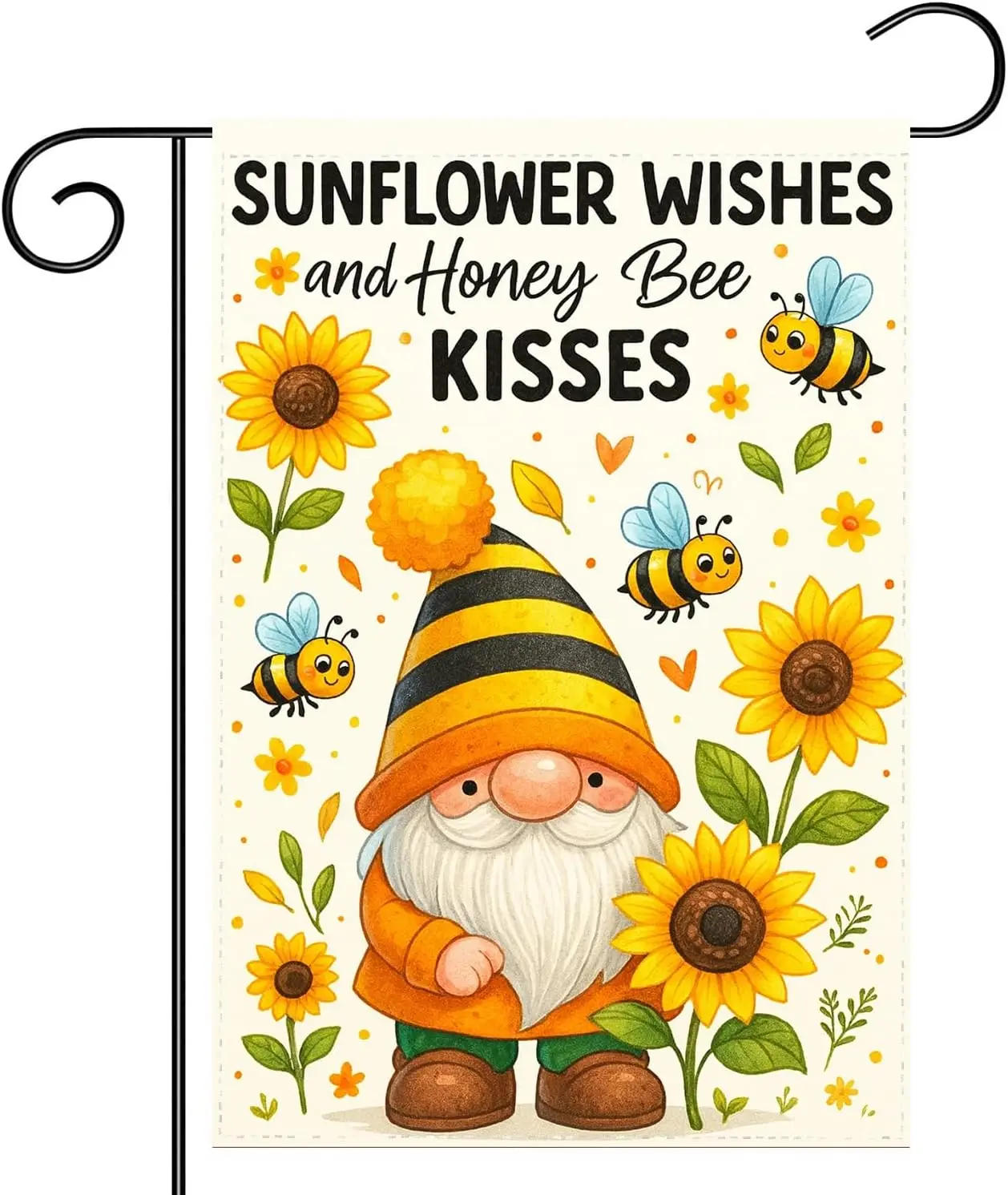 Bee Sunflower Gnome Garden Flag 12x18 Double Sided Gnomes Yard Flags for Outdoor Vertical Polyester Seasonal Spring Summer W zzo