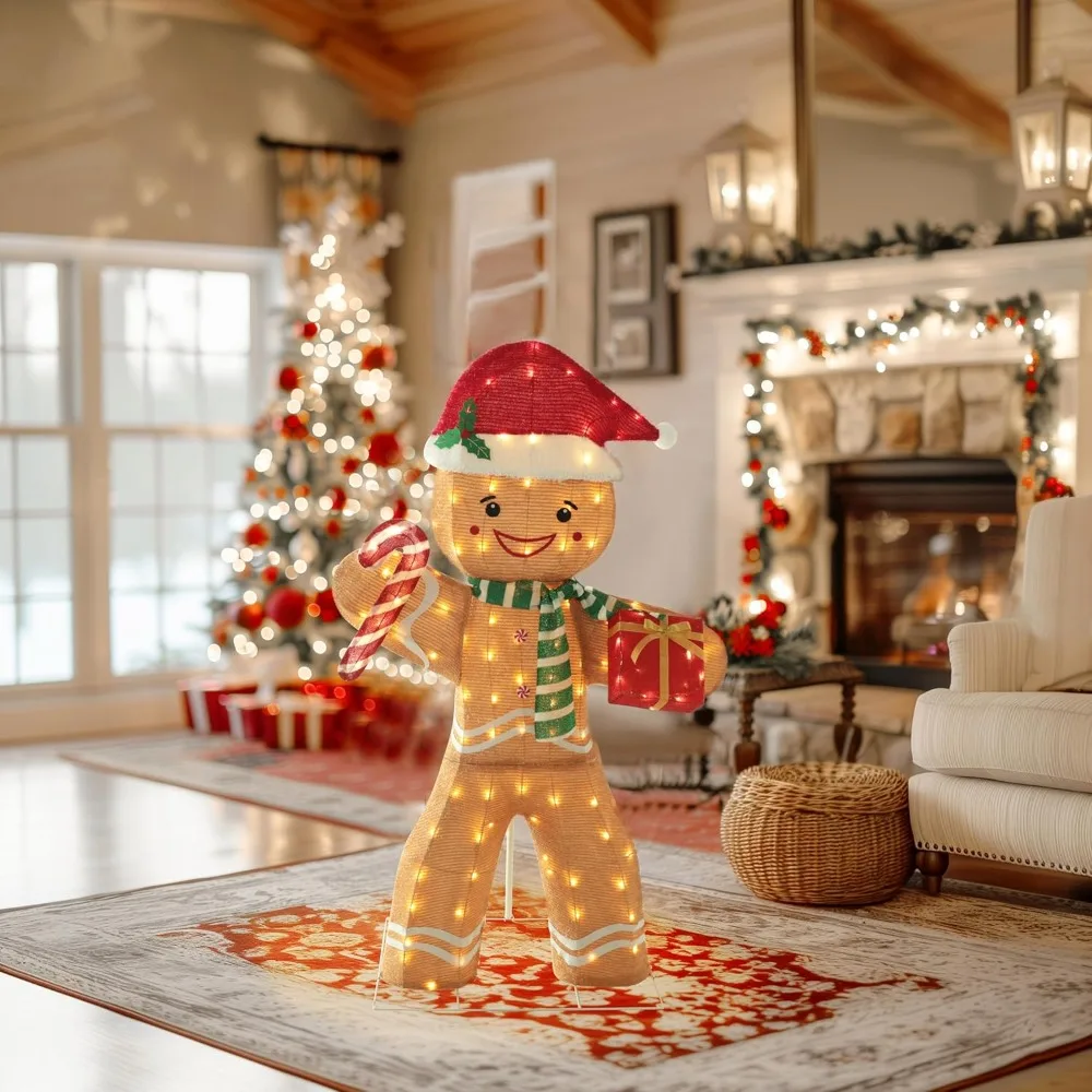 

5FT Christmas Decorations Outside, Outdoor Christmas Decorations Gingerbread Man with Candy Cane, Gingerbread Christmas