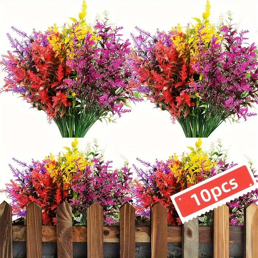 10 Bundles Artificial Lavender Flowers 5 Colors Garden Wedding Decoration Outdoor Fake Plants For Home Room Decor DIY Fake Plant