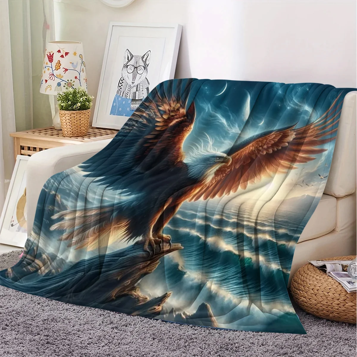 Super Soft Eagle Pattern Blanket, Air Conditioning Blanket, Flannel Dormitory Office Nap Throw, Printed Fleece Blanket, Gift for