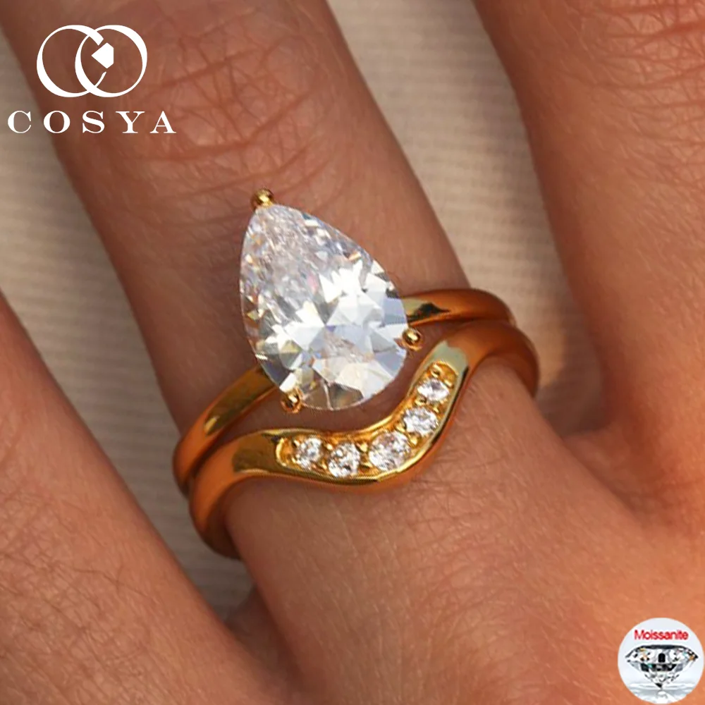 

COSYA 4ct D Color Moissanite Stacked Rings for Women 925 Sterling Silver Wedding Party Jewelry Set Trendy Gift