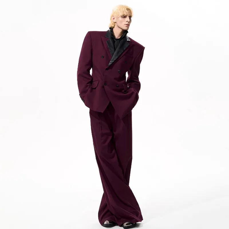 Luzhen cor sólida elegante temperamento calças masculinas em linha reta de alta qualidade 2025 novo original solto perna larga calças casuais jy4309