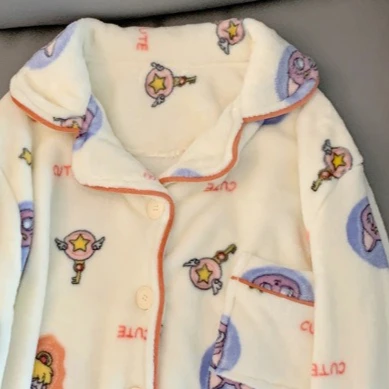 セーラームーンパジャマセットアニメ冬パッド入り厚く暖かい長袖パジャマ漫画暖かいコーラルベルベットラウンジウェアパジャマ