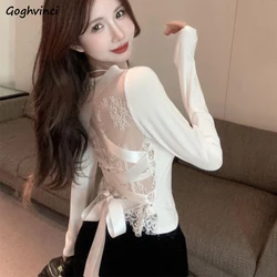 Sexy T-shirts Women Bandage Aesthetic Long Sleeve Tops Y2k Girls Fashion Hotsweet Tender Club Wear Ulzzang Soft Clothes