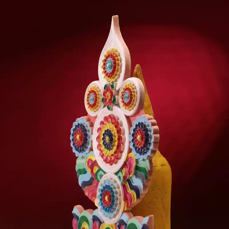Tibetan Buddhist Altar Wooden Three Roots (Guru,Deity & Dakini) Torma Eight Auspicious Offerings Home Shrine Ritual Decor