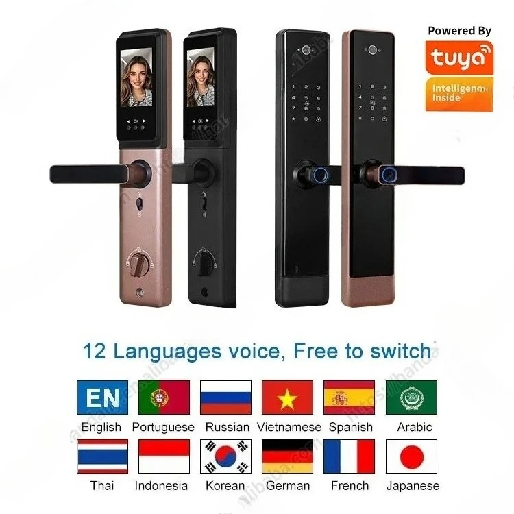 Digital Lock With Tuya WIFI  Smart Lock Password Fingerprint Cerradura Intelligent Handle Lock With  cam era Rfid Electronic