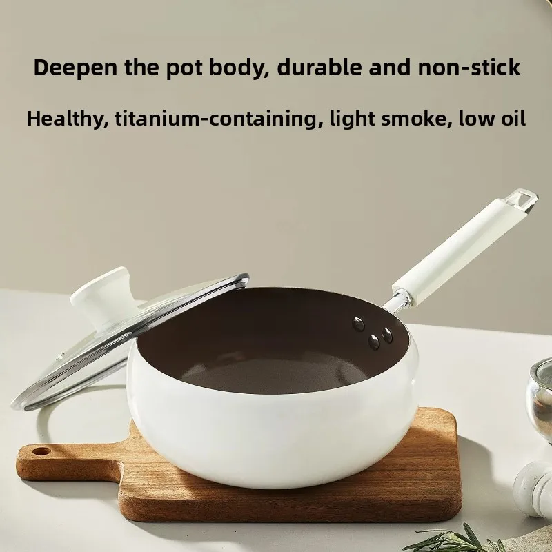 24/28cm Titanium Ceramic Big Belly Pot Handmade Forging Wok Pan &Stir-Fry Pans with Lid Cookwares, Uncoated and Non Stick Wok