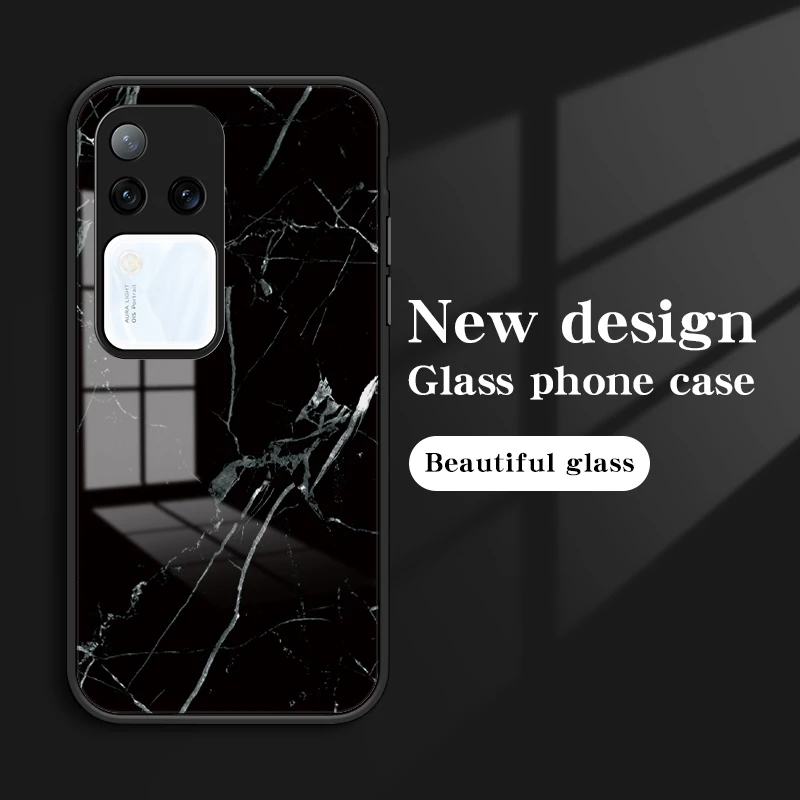 Tempered Glass Case For VIVO V30 Pro Marble Grain Hard Phone Back Protection Cover Bumper For VIVO V30 Pro