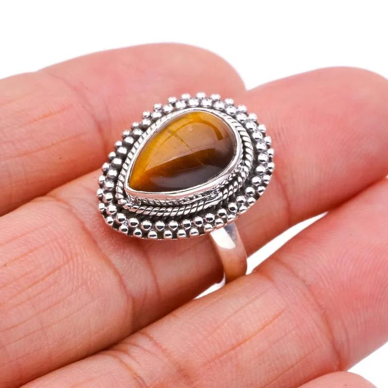 

StarGems® Natural Tiger Eye Handmade 925 Sterling Silver Ring 8 F1108