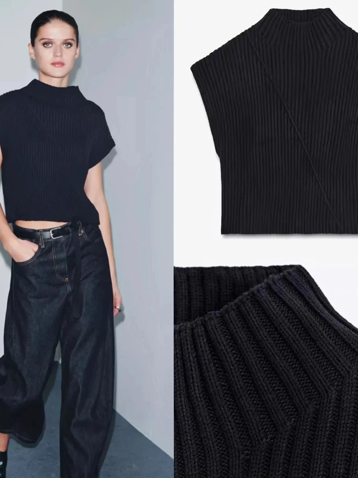 Nouveau automne femmes décontracté Faionable tout-Match col montant Ultra-cour Sve côtelé gilet tricoté pull doux coupe ample