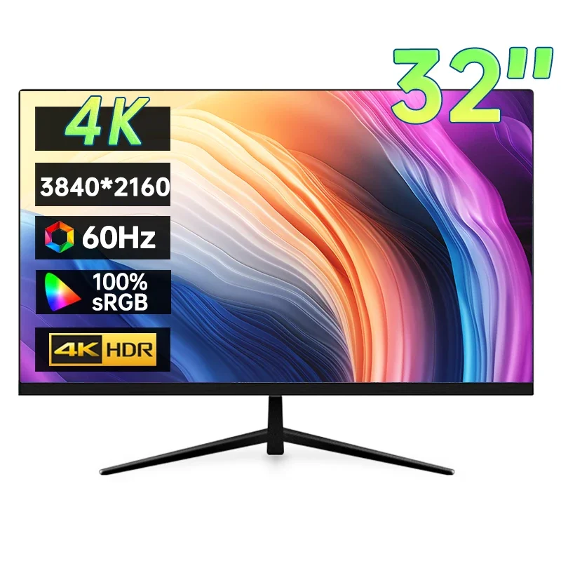 

32 Inch 4K UHD Monitor 3840*2160P 100%sRGB 8Bit Ultra Narrow Bezel Desktop Display IPS Screen With HDMI/DP For Design Drafting