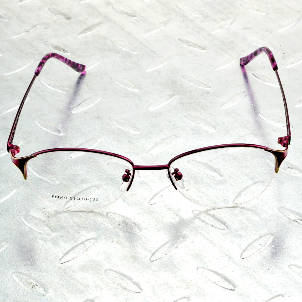 Stainless Steel Geometry Hollow Temples Round Purple Ladies Women Full-rim Optical Glasses Frame Eyeglasses Eyeframe Eyewear