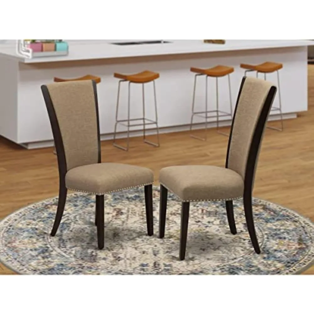 

East West Furniture Verona Modern Parson Chairs - Nailhead Trim Light Sable Linen Fabric Upholstered Dining Chairs