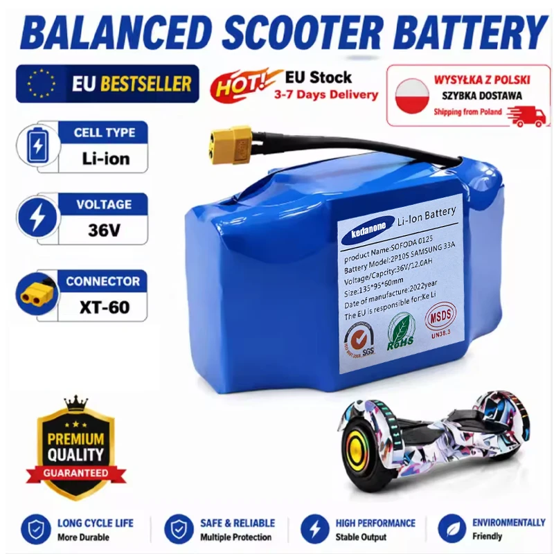 Hochwertige 36V 4,4Ah 5,2Ah 10S2P wiederaufladbare Lithium-Ionen-Batterie für elektrische Selbstbalance-Scooter, Hoverboards und Einräder