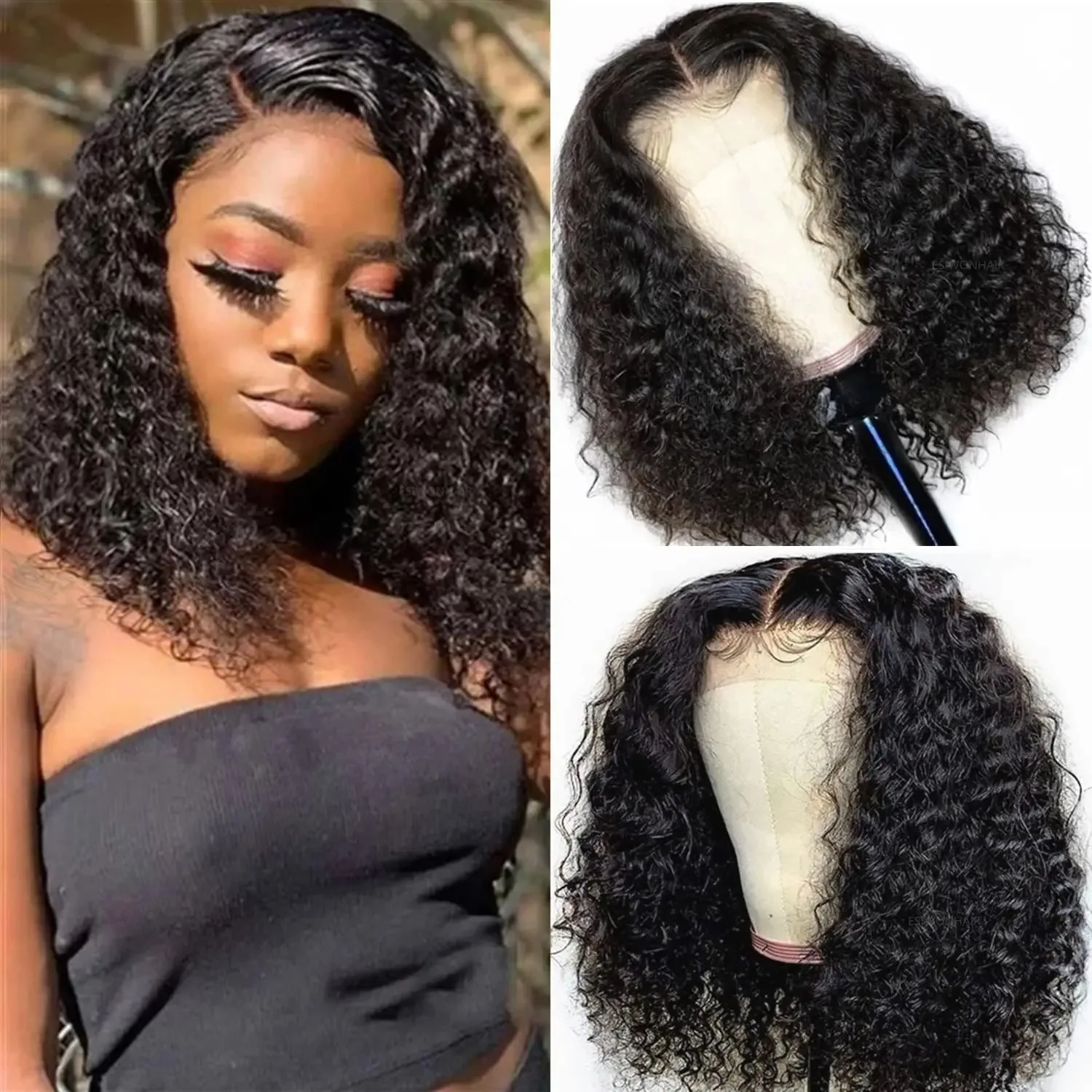 200 Density Natural Curly 13X4 Short Cut Bob Wigs 13x6 HD Transparent Lace Frontal Deep Wave Human Hair Wigs Brazilian For Women