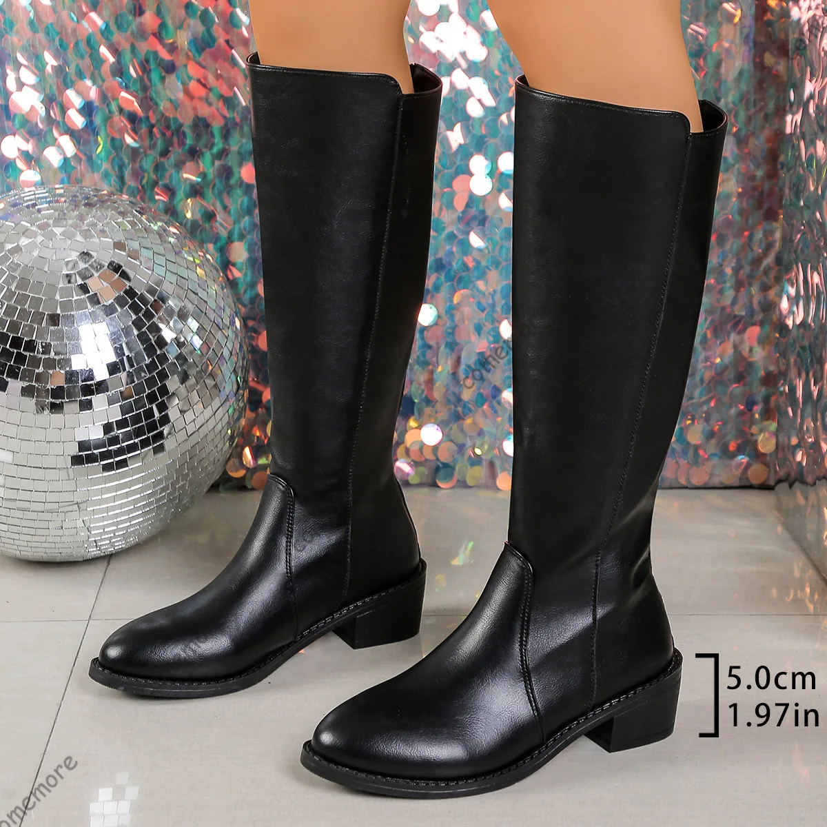 Comemore Autumn Winter Leather Knee-High Boots for Women Fashion Thick Heeled Ladies Shoes Zipper Casual Fashion Knight Botas