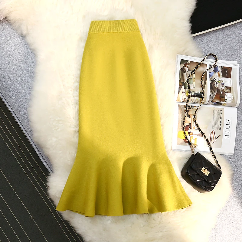 Hip Skirt Women Spring and Autumn Mid-Length 2024 New Slim fit One-Step Knitted Skirt High Waist Slimming Fishtail Skirt Skirt