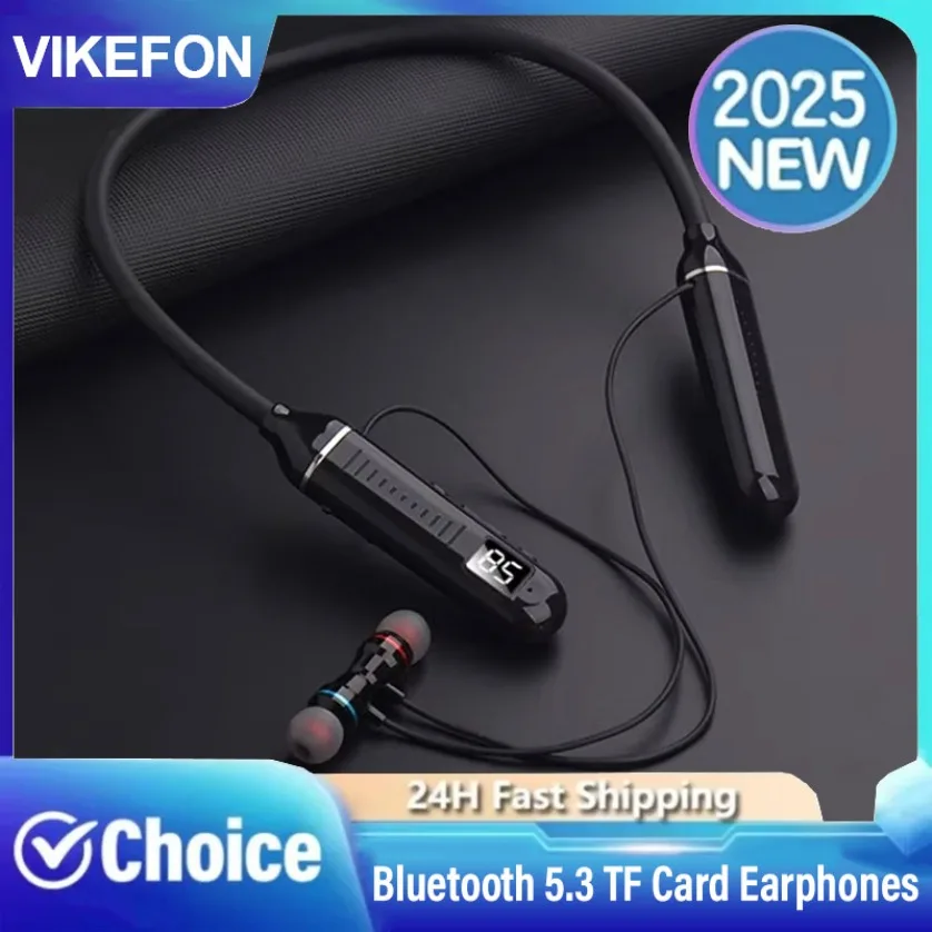 

Водонепроницаемая Bluetooth 5,3 TF-карта со светодиодным дисплеем, беспроводные наушники с шейным ремешком, игровые стерео спортивные наушники-вкладыши с микрофоном