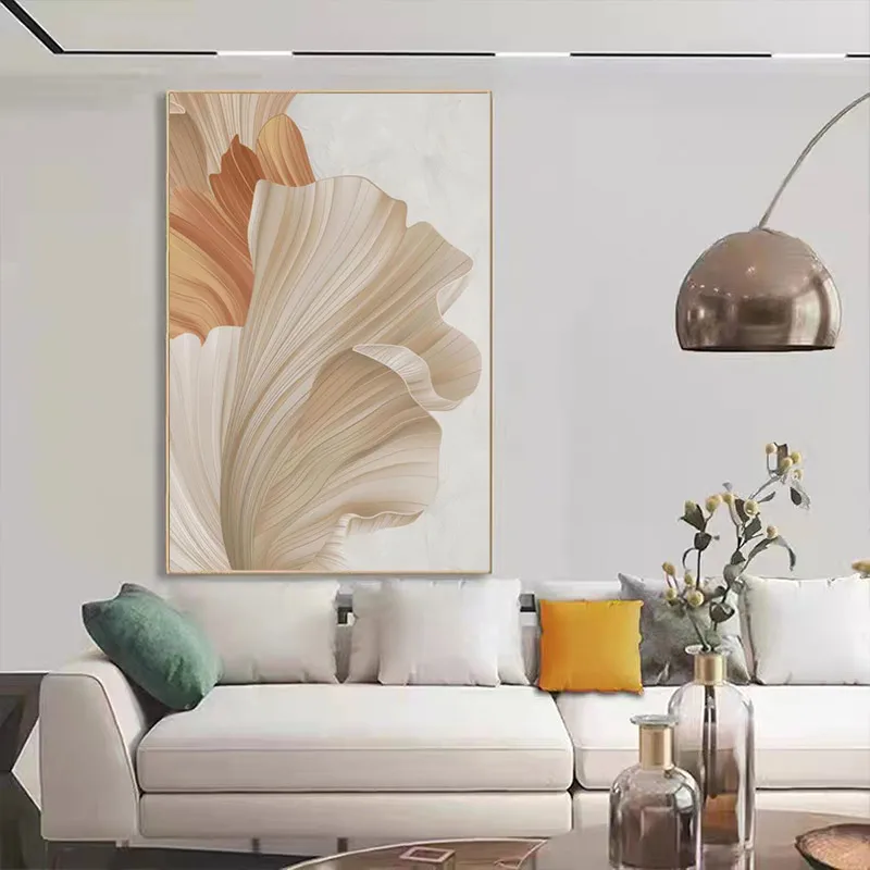 Warm Neutral Leaf Art Print - Minimalist Textured Wall Decor for Living Room Bedroom, High-Quality Printed Poster, Unframed Eleg