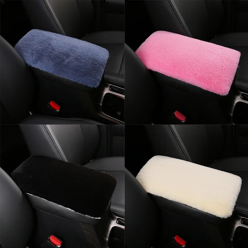 Plush Car Armrest Box Mat Soft Furry Plush Pad Center Console Box Armrest Pad Cushion Universal Car Interior Accessories