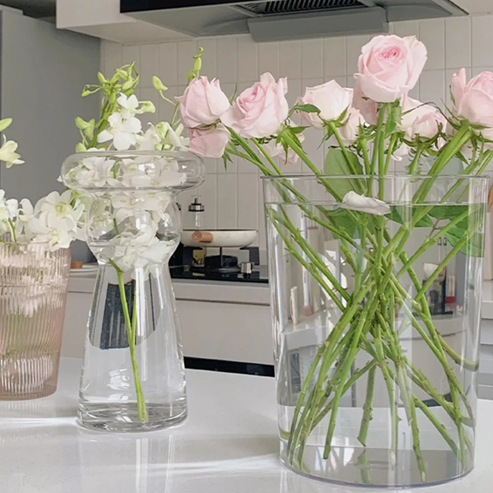 

1Pcs Transparent Acrylic Wake Flower Bucket Round Shape Large Capacity Multi-Purpose Storage Bucket for Home Plant Container