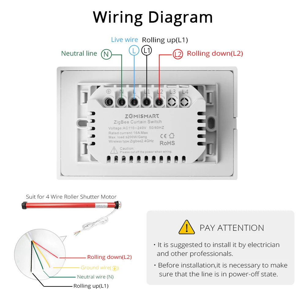 Zemismart Zigbee Tuya Smart Curtain Switch for Electric Roller Shade US Shutter Switch with Percentage Control Alexa Google Home