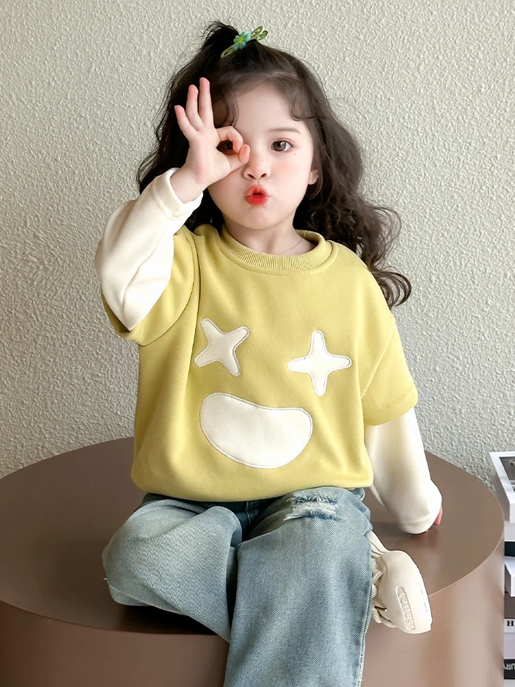 Mole de Manga Longa com Patchwork para Primavera e Outono, Casual e Faion, Novo 2025, Estilo de Roupas para Meninas Bebê...