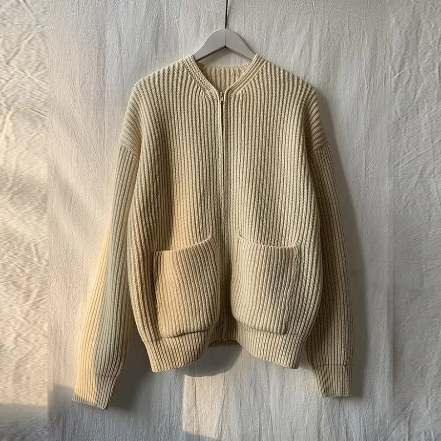 

Свободный крой круглый трикотаж, верхняя одежда для мужчин и женщин, повседневный удобный свитер на молнии, джет, осень-зима, большие размеры