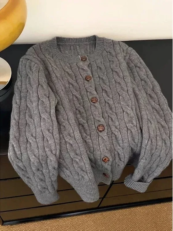 

Large Size Soft ey Retro Knitted Open Cardigan Women's Loose Sweater Outerwear Autumn Winter Lazy Meat Conceal Slimming Twist