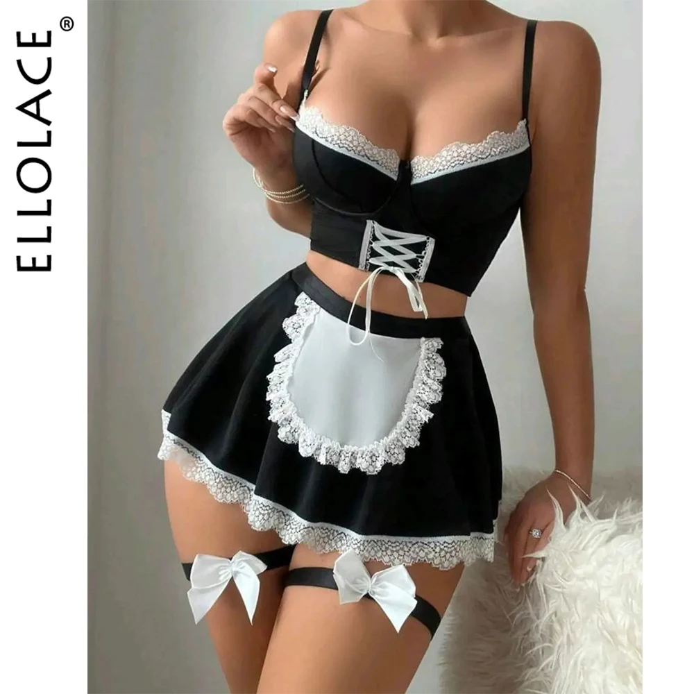 

Ellolace Housemaid Ensemble Lingerie Lace Onlyfans Disguise Sissy Sexy Girl Cosplay Erotic Outfits Tempt Bilizna Set 4-Piece