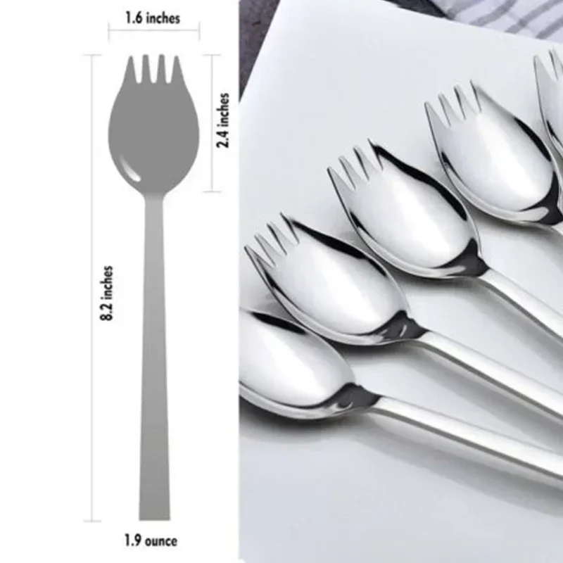 5pcs Stainless Steel Spork Soup Salad Noodle Spoon Fork Cutlery Tableware Anti-fall Corrosion Resistant Kitchen Accessories