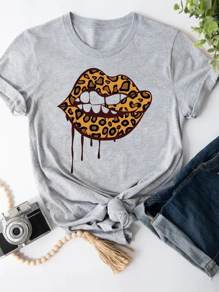 

Women Fashion Summer Cartoon Shirt Clothing Leopard Sweet 90s Short Sleeve T-shirts Print T Top Graphic Tee Shirt