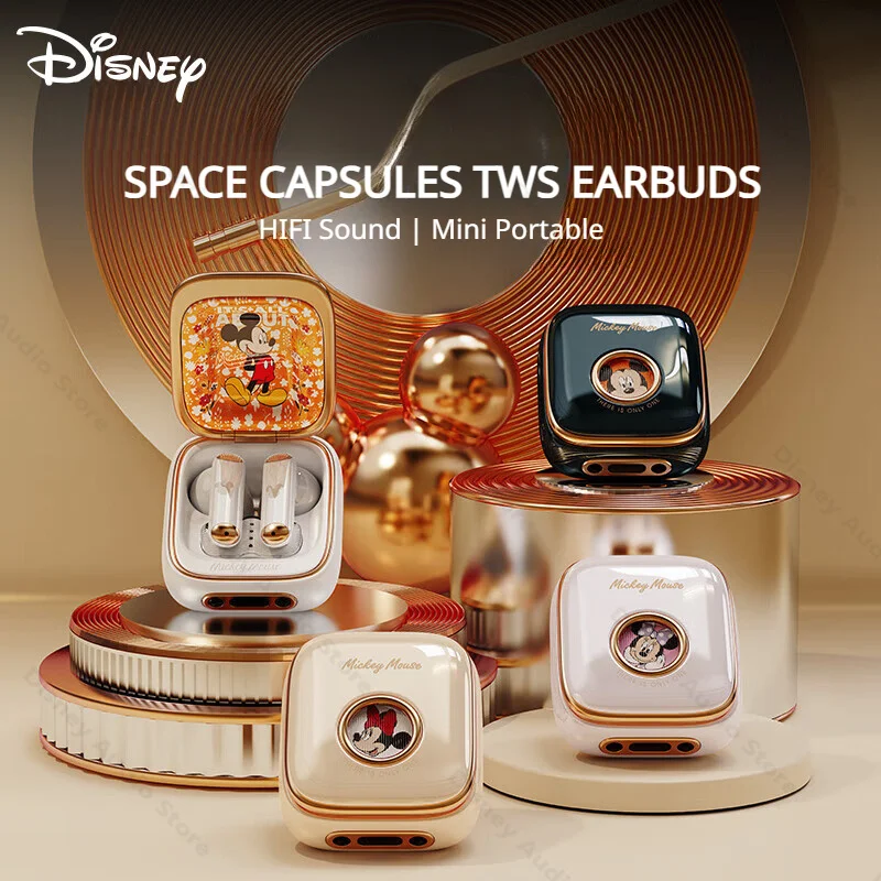 Disney-Q7 Space Capsule TWS Earbuds com microfone, Mickey e Minnie fones de ouvido Bluetooth, estéreo HiFi, fones de ouvido para IOS e Android