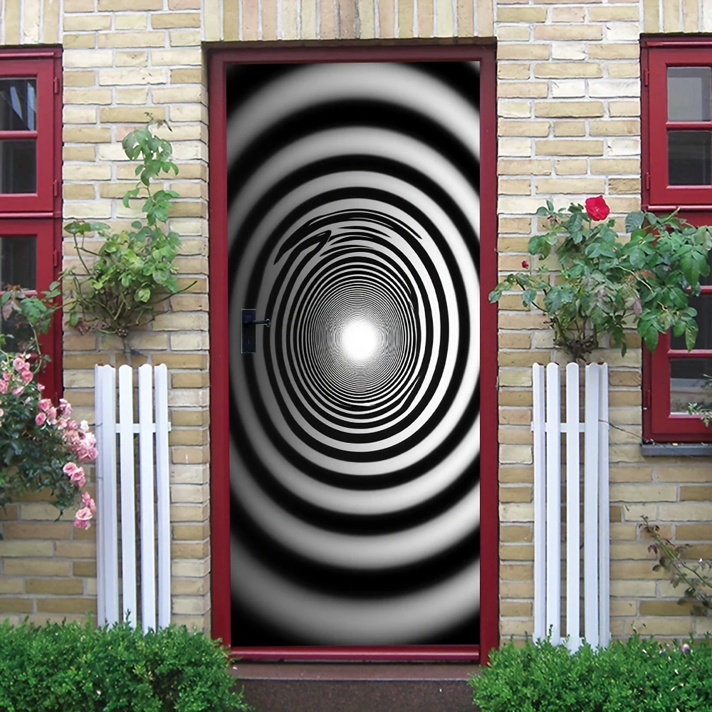 قطعة واحدة من ملصق الباب المزخرف بنمط حلزوني أبيض وأسود، مناسب لغرفة المعيشة وغرفة النوم والمكتب وديكور جدار المتجر #5