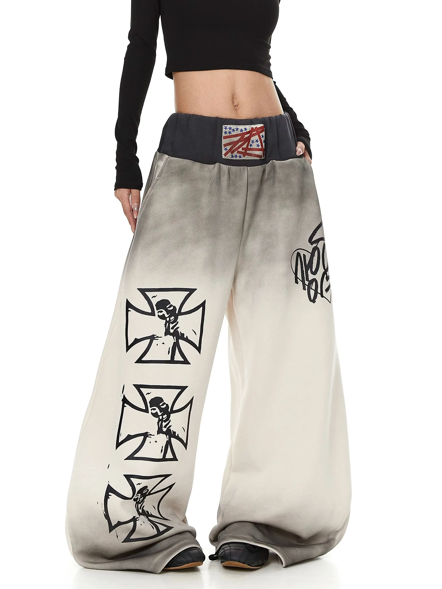 American Style Casual Loose Wide Leg Pants Women's Sportswear Jazz Dance Gradient Wear Resistant Trousers Harlan Style