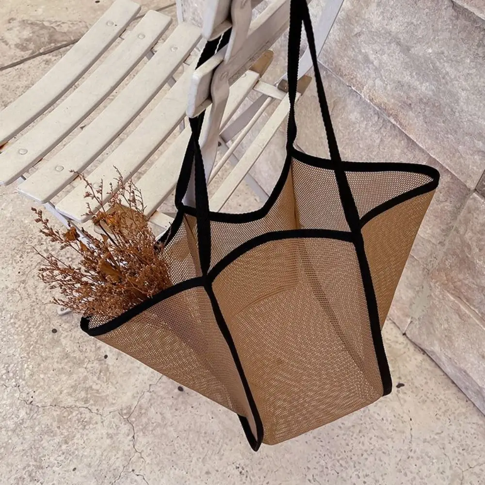 

Casual Hollow Out Mesh Handbag Large Capacity Lightweight Shoulder Bag Shopping Pack Women Men