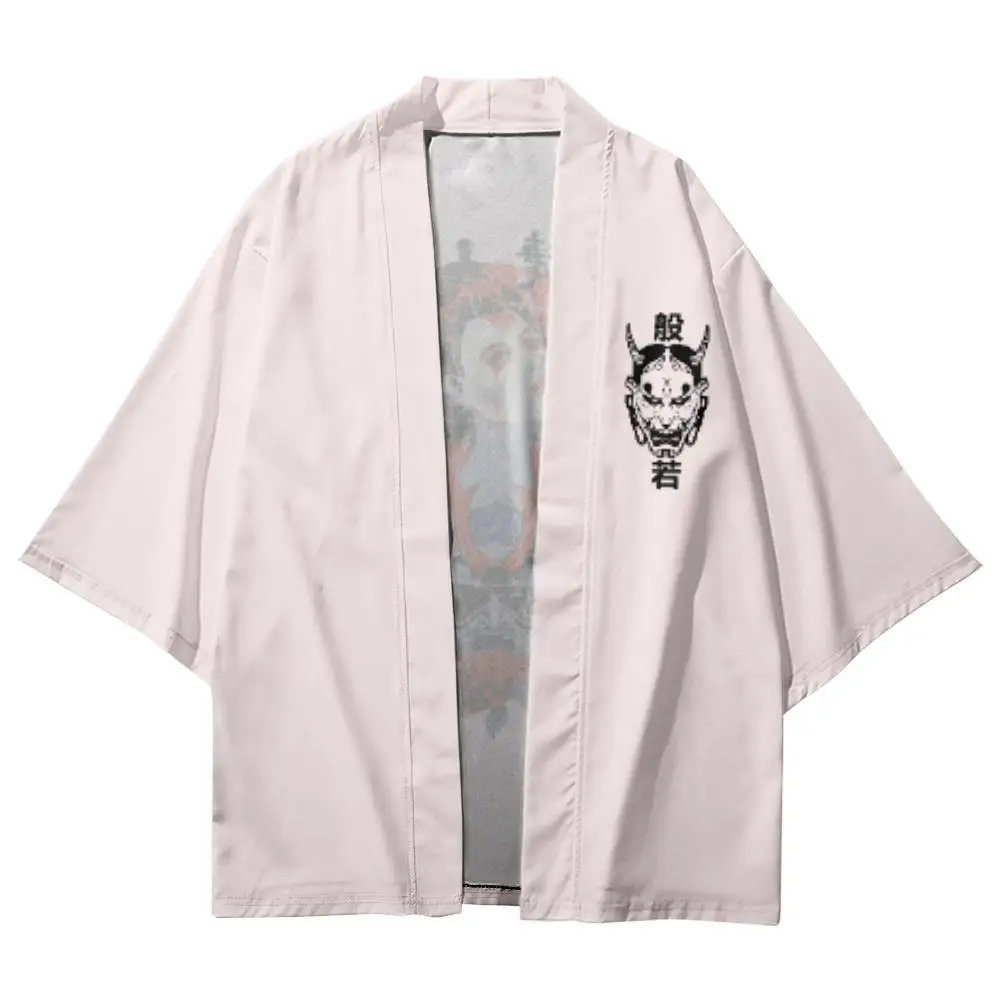 

Summer Women Men Beach Cardigan Robe Haori Cartoon Prajna Samurai Printed Loose Japanese Kimono Streetwear Top Yukata