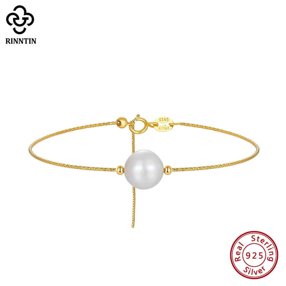 

Rinntin 14K Gold 8mm Freshwater Pearl Bracelet for Women 925 Sterling Silver Delicate Vintage Hand Chain Jewelry GPB35