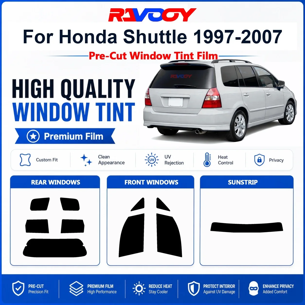 Premium Pre-Cut Window Tint For Honda Shuttle 1997-2007 Front & Rear Windows UV Heat Rejection Privacy Film