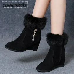 Winter Fashion Women's Wedges Ankle Boots Increasing Height Shoes High Heels Booties Metal Rhinestone Botas Plus Size Anti Slip