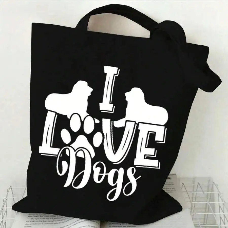 

I Love Dogs Print Tote Bag For Pet Lovers Reusable Shopping Bag Casual Everyday Use