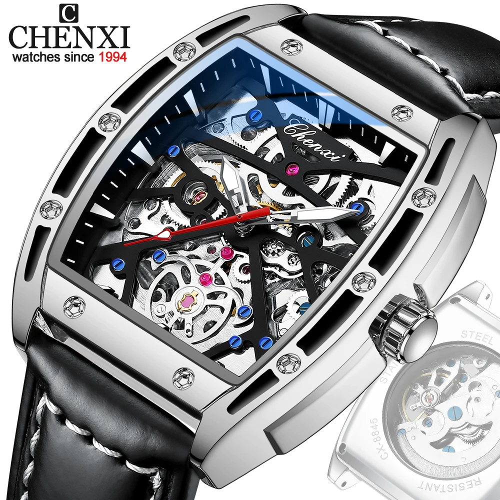 

CHENXI New 2024 Mechanical Men Sport Watch Top Brand Waterproof Luxury Skeleton Mens Automatic Wrist Watches Leather Clock