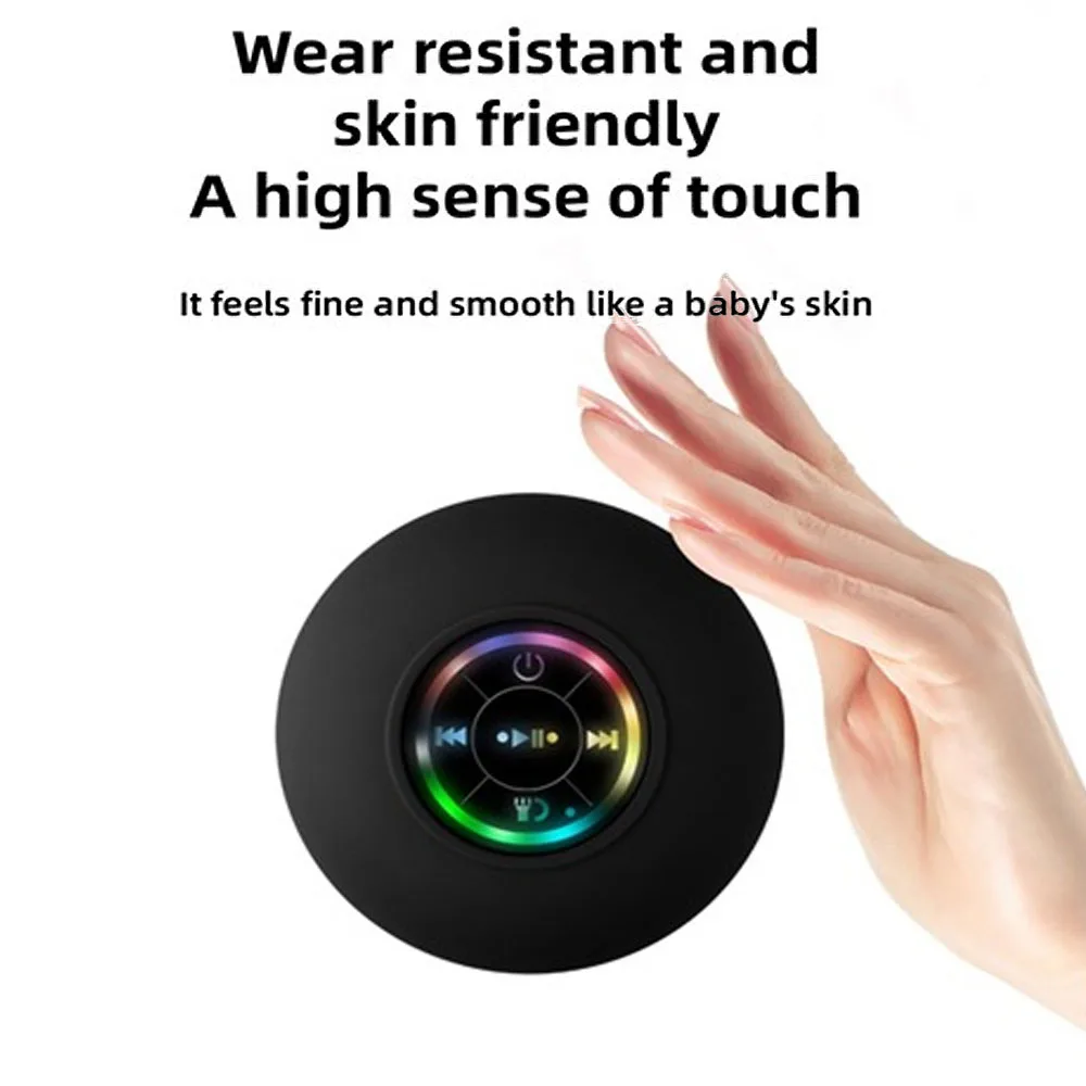 Mini Bluetooth Speaker Waterproof Bathroom Audio Wireless Shower Speakers RGB Light Bluetooth Suction Cup Speaker, Black