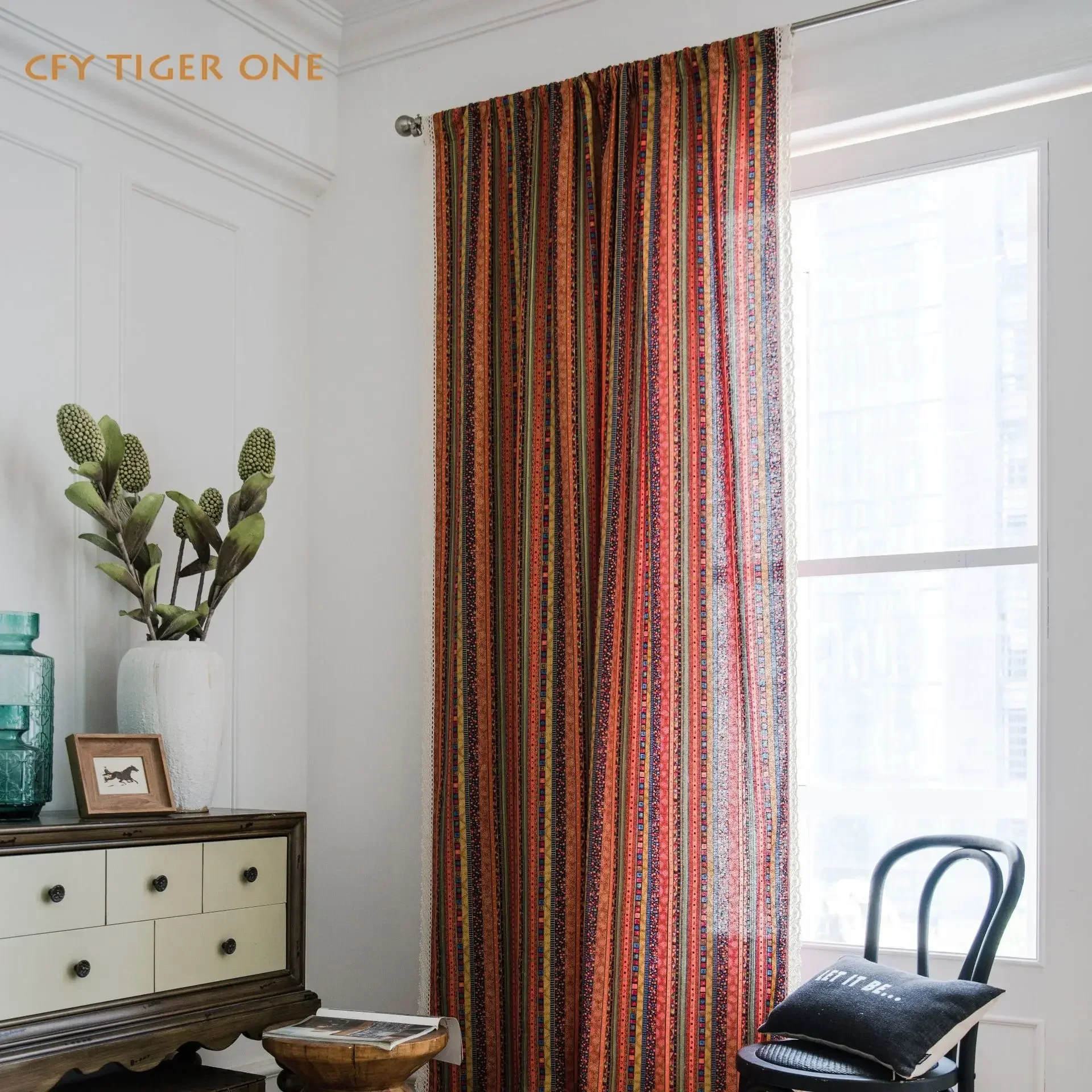 

Boho Stripe Cotton Linen Curtain Thick with Tassels Curtains for Living Room Drape Kitchen Valance for The Luxury Living Room