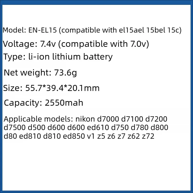 7.4V 2550mAh 19.6Wh EN-EL15 Li-Ion Battery for Nikon Z5 Z6 Z6II Z7 Z7II D7000 D7100 D7200, D850 D750 D7500 D810 Camera