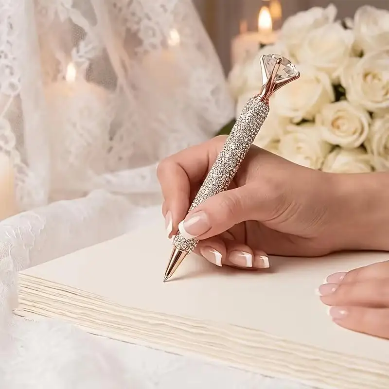 Strass-Kugelschreiber, drehbarer Metall-Kristall-Bling-Schreibstift für Studenten, Büro, Hochzeit, Party, Geschäftspräsentation – Detail 10