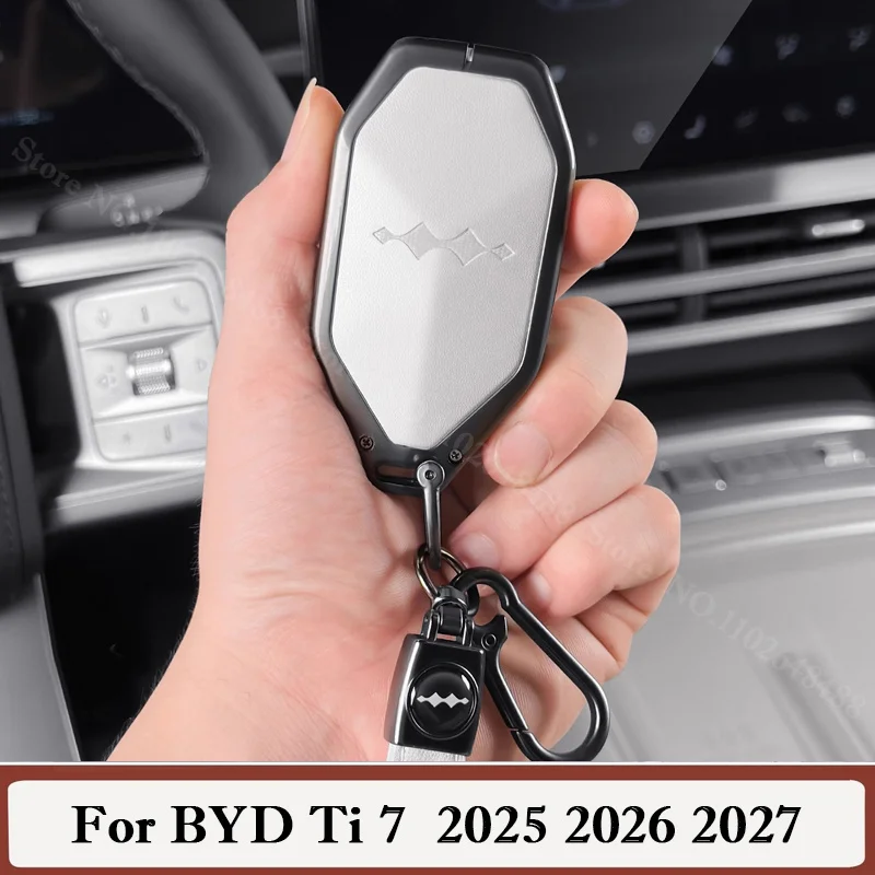 For BYD Ti 7 2025-2027 Key Protection Shell Aluminum Alloy Key Case Cover All Inclusive Anti Fall Key Case Buckle Accessories