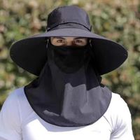 Balaclava Hat Caps Mask Set Bucket Hat Sunscreen Wide Brim Fisherman Hat Neck Flap Adjustable Chin Rope Sun Hat Camping