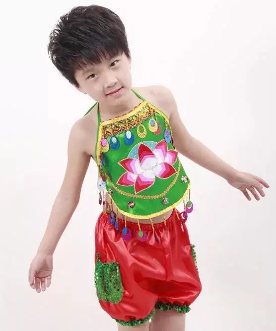 Kinder Yangko Tanz Kostüm National Tanz Performance Kostüm Lotus blatt festlichen chinesischen Knoten Yangko Tanz