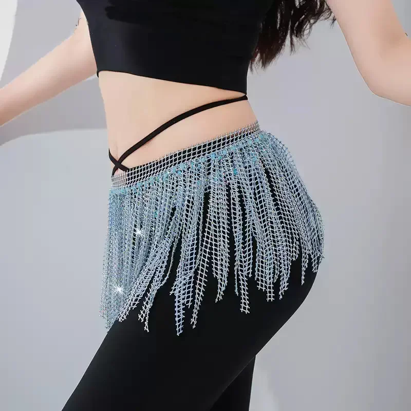 Belly Dancing Performance Belt for Women Senior Full Diamond Triangle Tassel Hip Scarf Oriental Dance Competition Accessories